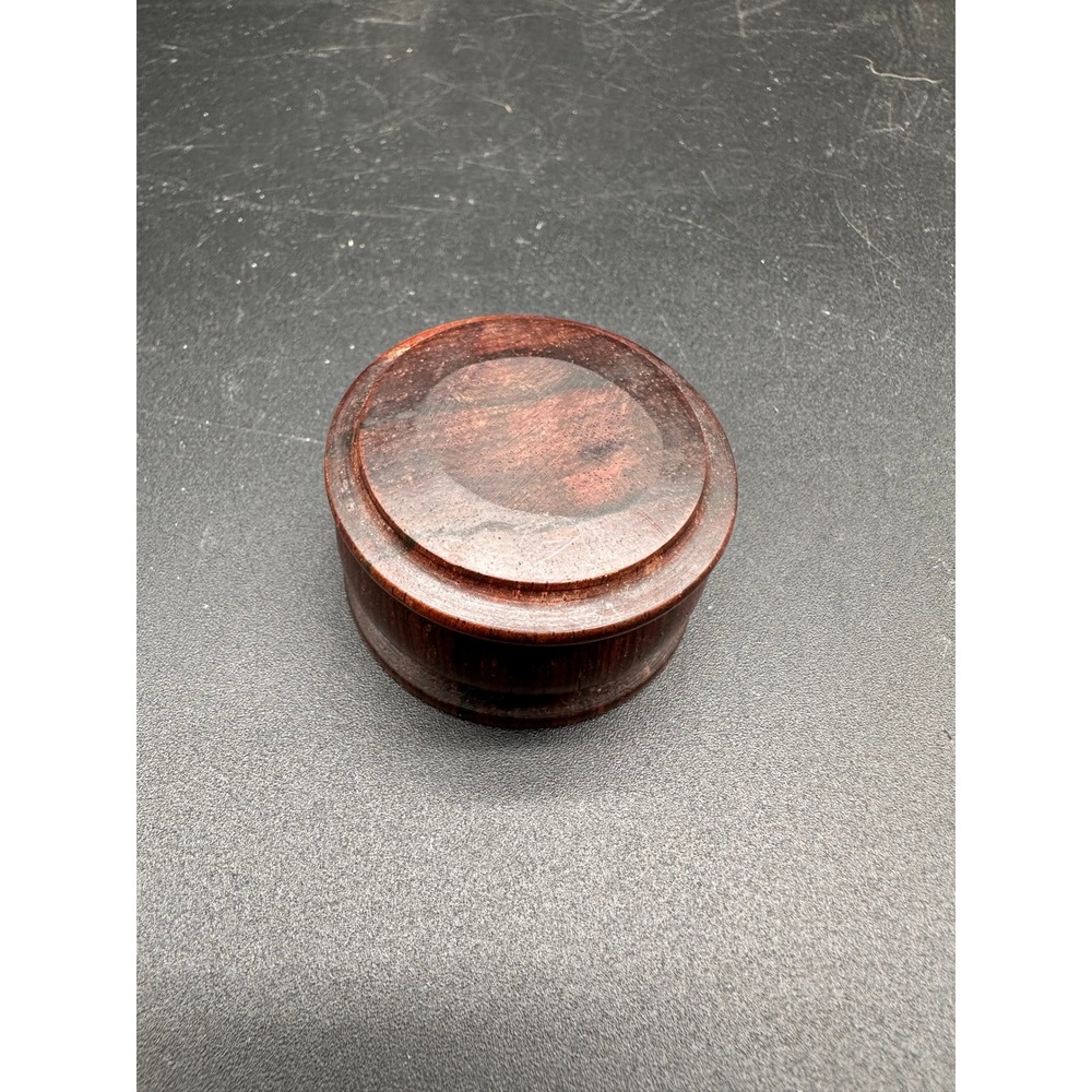 Vintage Hand Turned Rosewood Trinket Box Small Round Lidded Jar Dark Wood Grain